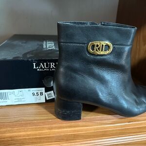 Lauren Ralph Lauren Black Ankle Booties with Gold Accent